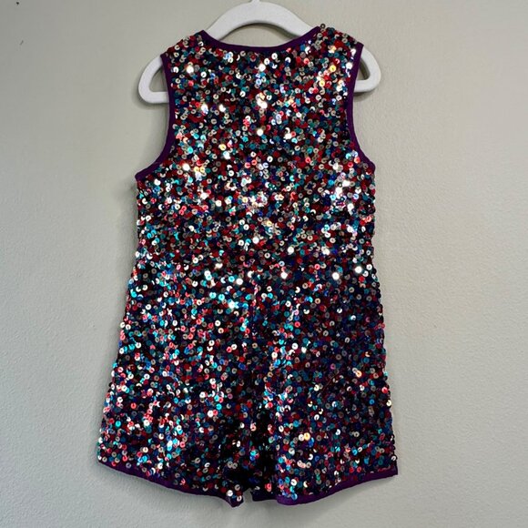 MINI BODEN Sequin Romper Girls 5-6 116cm Purple Multicolor Sequins Playsuit EUC - Picture 2 of 5
